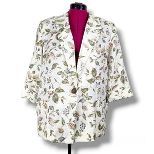Alice Stuart Cream Floral Blazer Jacket Shoulder Pads USA Made Size M Petite